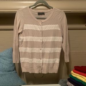 Cream & White Knit Lace Detail 3/4 Sleeve Cardigan; Additional Styles Available